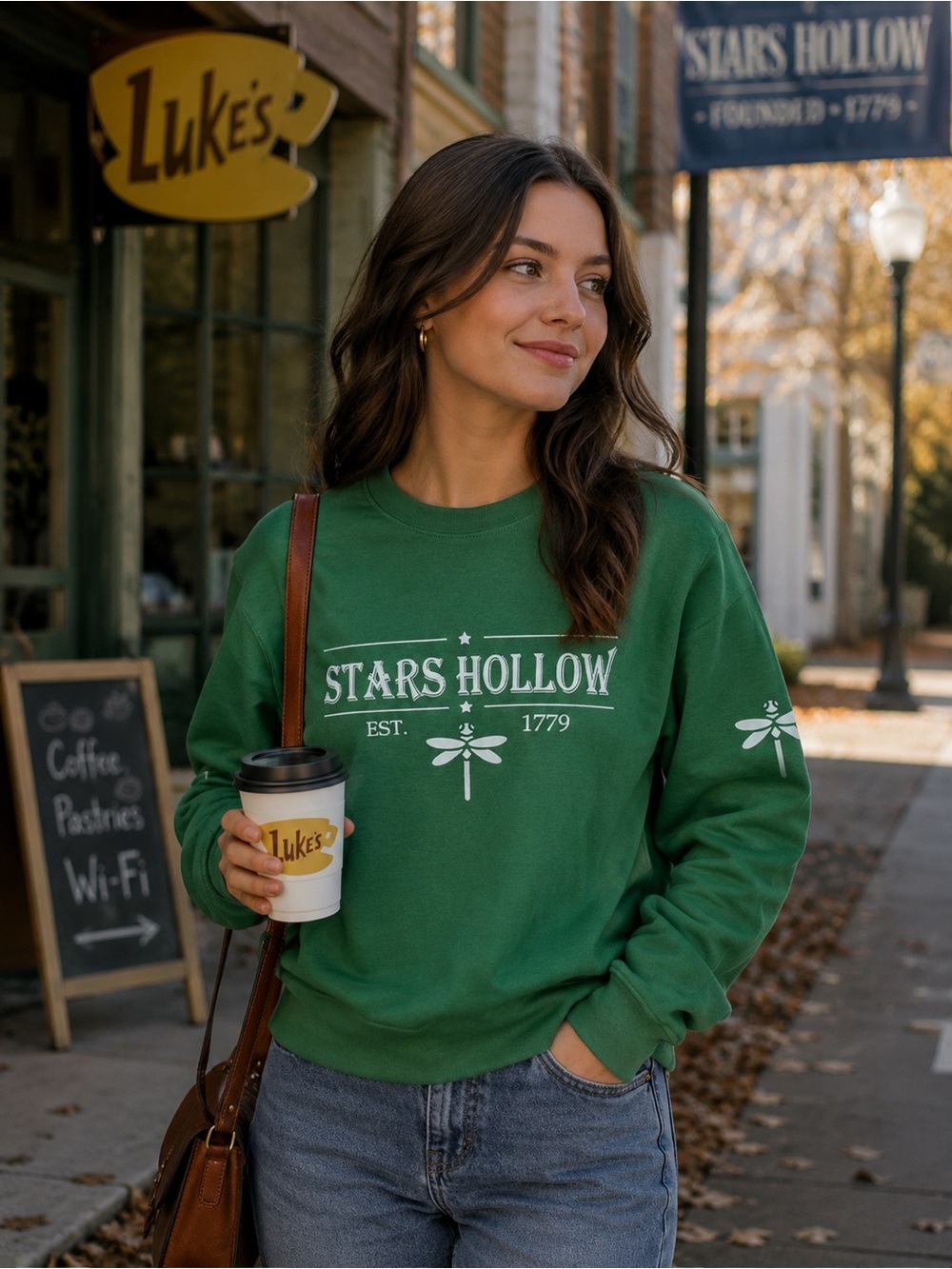 Stars Hallow CT Gilmore Girls Green Soft Cozy Graphic Dragonfly Sweatshirt Large